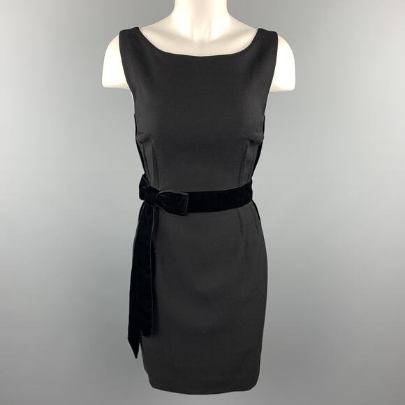 DOLCE & GABBANA Size 4 Black Virgin Wool Sleeveless Velvet Bow Shift Dress - Picture 1 of 5